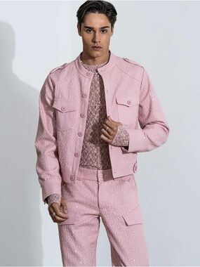 Orttu Jacob Pink Sequin Jacket M Statement Festival Party Glam Button Front